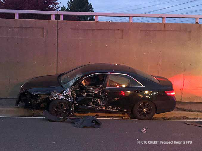 One of the vehicles hit by wrong way driver vehicle (PHOTO CREDIT: Prospect Heights Fire Protection District)