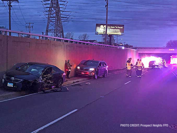 Two vehicles hit by wrong way driver vehicle (PHOTO CREDIT: Prospect Heights Fire Protection District)