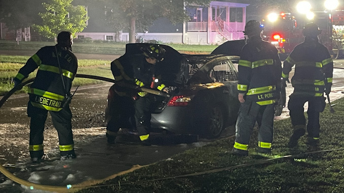 Car fire immediately after the fire was extinguished on Belmont Avenue just south of Wing Street near Recreation Park