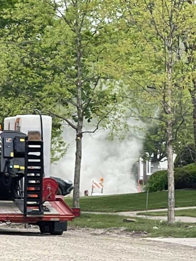 Natural gas and dust cloud blowing out of the ground near Happiness Park Greenbrier Public Improvements Project 2021