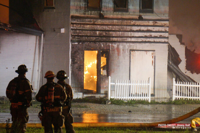 Extra alarm fire at the former "Just for Fun" Roller Rink on Front Street in McHenry on Thursday, May 27, 2021 (SOURCE: Jimmy Bolf)