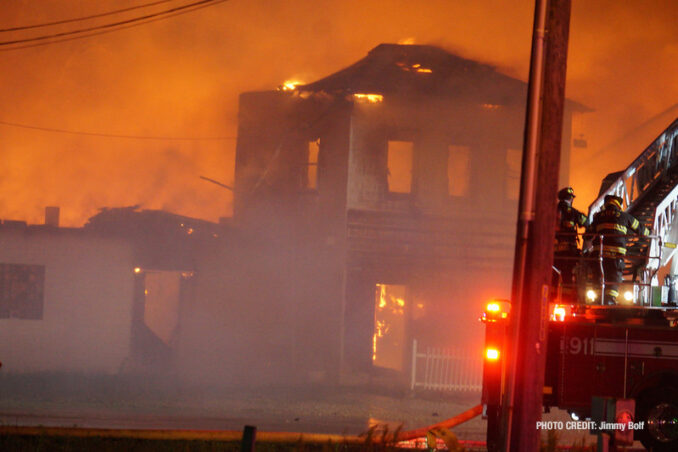 Extra alarm fire at the former "Just for Fun" Roller Rink on Front Street in McHenry on Thursday, May 27, 2021 (SOURCE: Jimmy Bolf)