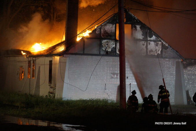 Extra alarm fire at the former "Just for Fun" Roller Rink on Front Street in McHenry on Thursday, May 27, 2021 (SOURCE: Jimmy Bolf)