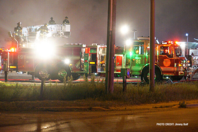 Extra alarm fire at the former "Just for Fun" Roller Rink on Front Street in McHenry on Thursday, May 27, 2021 (SOURCE: Jimmy Bolf)