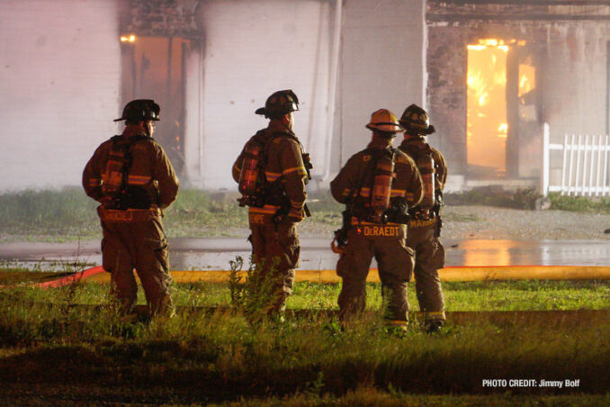 Extra alarm fire at the former "Just for Fun" Roller Rink on Front Street in McHenry on Thursday, May 27, 2021 (SOURCE: Jimmy Bolf)