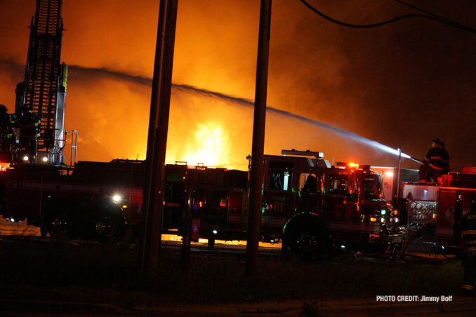 Extra alarm fire at the former "Just for Fun" Roller Rink on Front Street in McHenry on Thursday, May 27, 2021 (SOURCE: Jimmy Bolf)