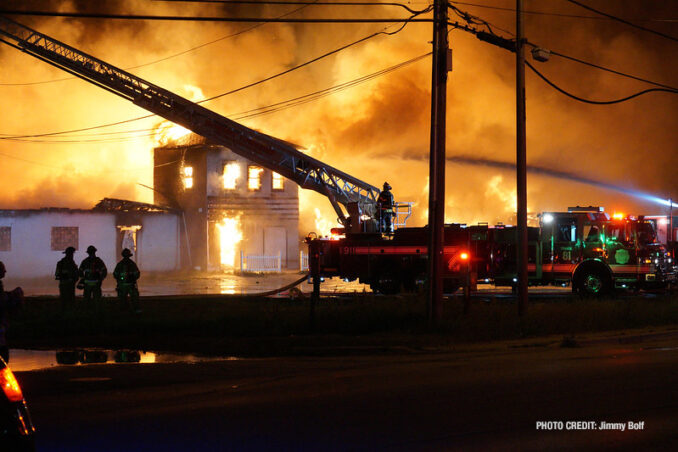 Extra alarm fire at the former "Just for Fun" Roller Rink on Front Street in McHenry (SOURCE: Jimmy Bolf)