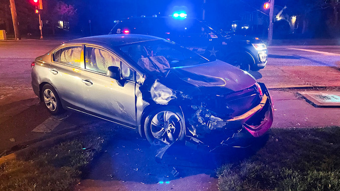 Hit-and-Run offender’s Honda Civic wrecked at the southwest corner of Arlington Heights Road and Oakton Street in Arlington Heights