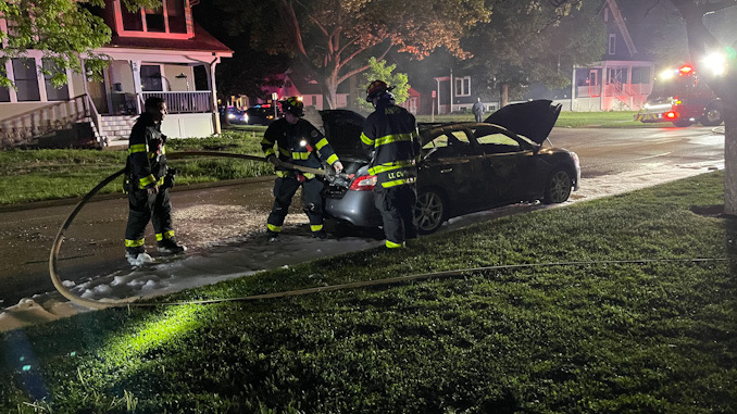 Car fire immediately after the fire was extinguished on Belmont Avenue just south of Wing Street near Recreation Park