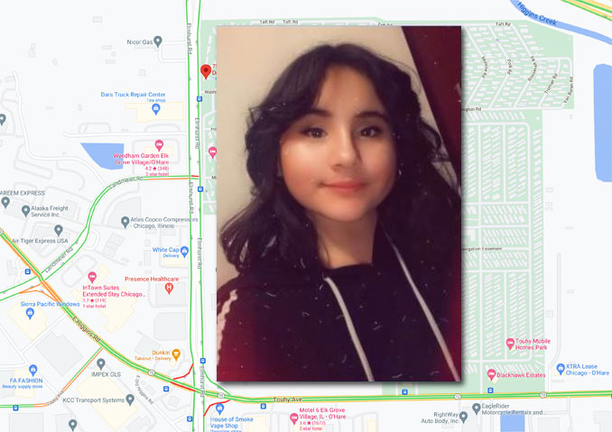 Angela Chacon-Escobedo, missing person (SOURCE: Cook County Sheriff's Office/Map data ©2021 Google)