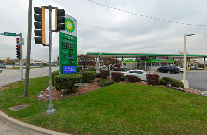 BP gas station at 167th Street and Crawford Avenue/Pulaski Road Street View (Image capture October 2019 ©2021 Google)