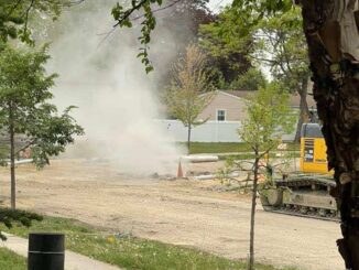 Natural gas and dust cloud blowing out of the ground near Happiness Park Greenbrier Public Improvements Project 2021