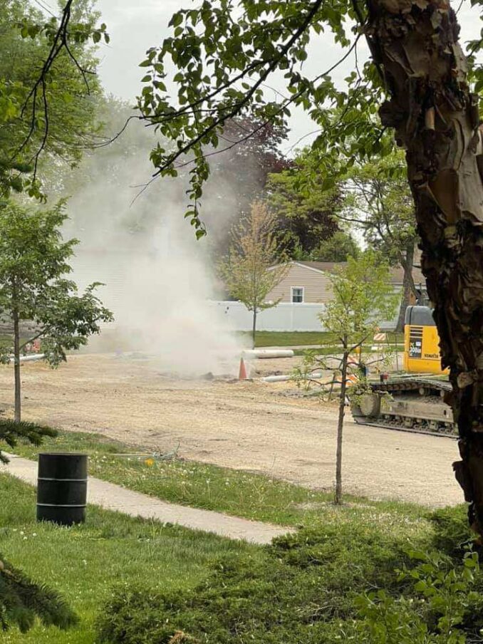 Natural gas and dust cloud blowing out of the ground near Happiness Park Greenbrier Public Improvements Project 2021