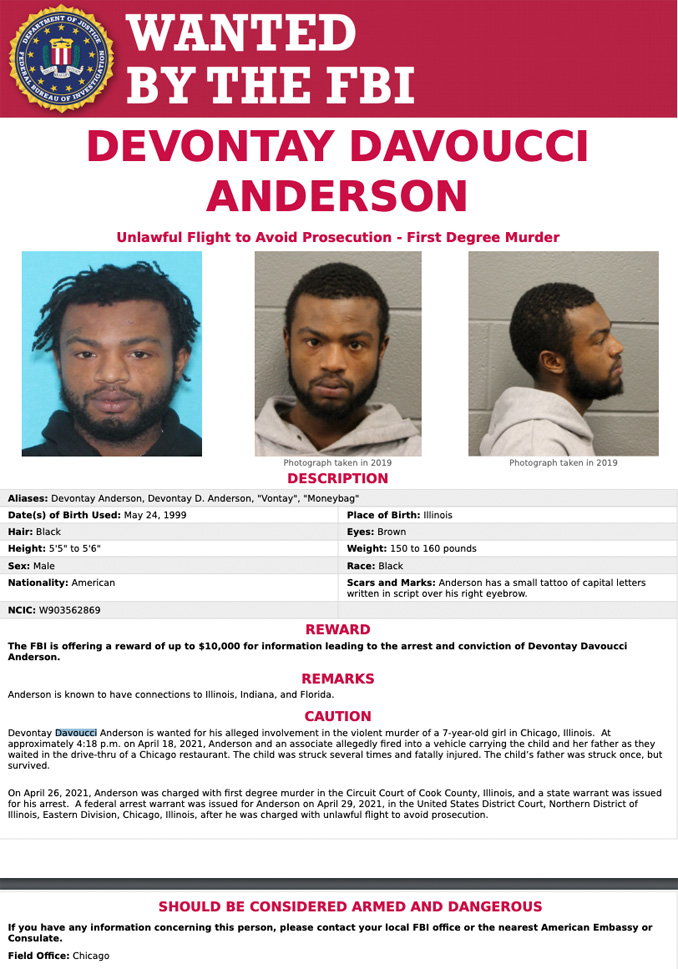 FBI WANTED poster for Devontay Anderson (SOURCE: FBI Chicago)