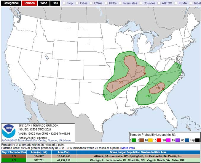 SPC Convective Outlook Day 1 Monday, May 3, 2021