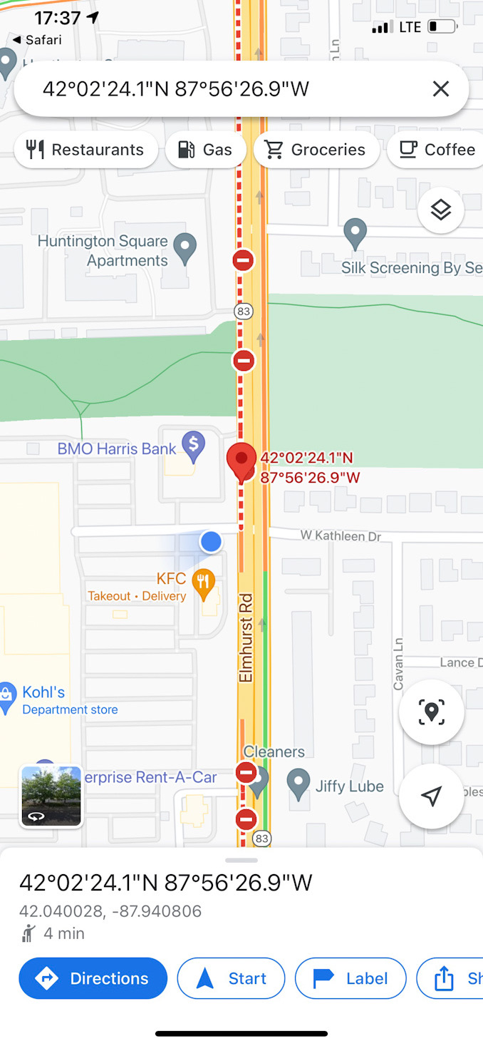 Google traffic map at scene of a hit-and-run crash on Elmhurst Road just south of Miller’s Road in Mount Prospect (SOURCE: Google ©️2021