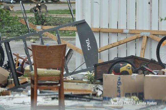 Tornado damage to a storage garage near the border of Naperville and Woodridge