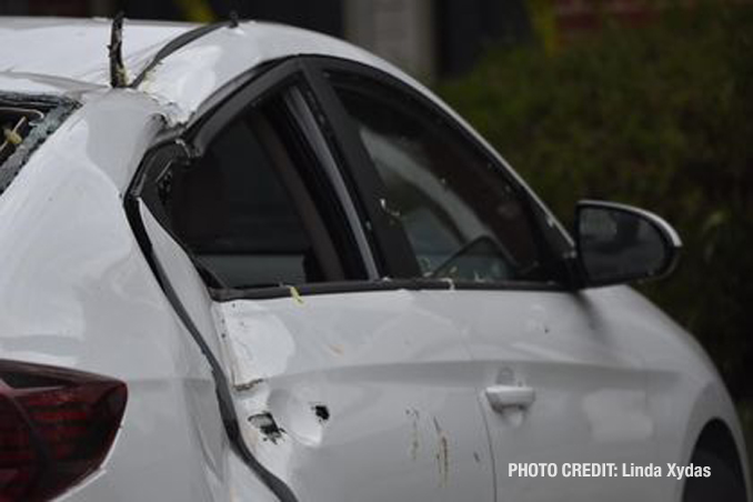 Vehicle damage from a tornado at The Estates of Thornberry Woods on Gladstone Drive just south of 75th Street near the border of Naperville and Woodridge