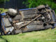 Blue Subaru rolled in crash on Washington Street west of Cemetery Road in Gurnee (PHOTO CREDIT: Jimmy Bolf)