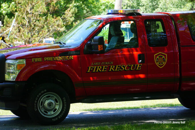 Fireground scene at Lake Zurich house fire on Monday, June 14, 2021 (PHOTO CREDIT: Jimmy Bolf)