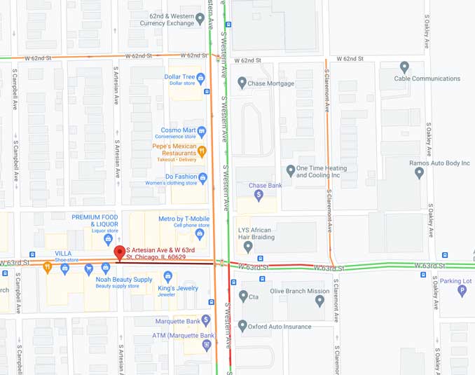 63rd Street and Artesian Avenue Traffic View (Map data ©2021 Google)