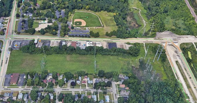 Bowen Park and north end of Amstutz Expressway in Waukegan Aerial (Imagery ©2021 Google, Imagery ©2021 Maxar Technologies, U.S. Geological Survey, Map data ©2021 Google)