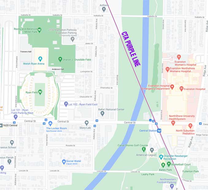 CTA Purple Line between Isabella Street and Central Street in Evanston