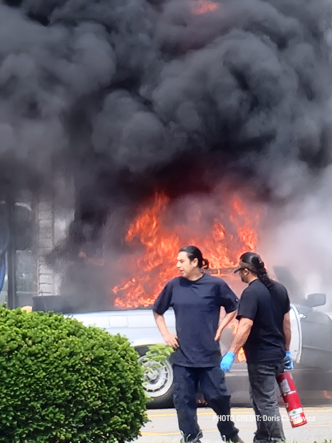 Vehicle fire scene at America's Best Car Wash in Mount Prospect on South Elmhurst Road in Mount Prospect (PHOTO CREDIT: Doris Charewicz)