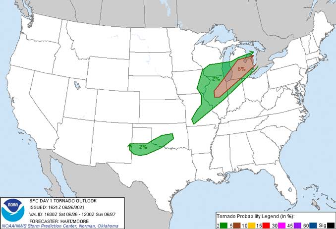 Tornado Outlook June 26, 2021 valid 11:30 AM until 7 PM, prior to update for the Saturday night Tornado Outlook