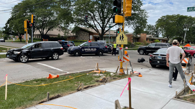 Toyota SUV (left) with left-front damage and Hyundai sedan at Arlington Heights Road and Olive Street on Friday, July 30, 2021.