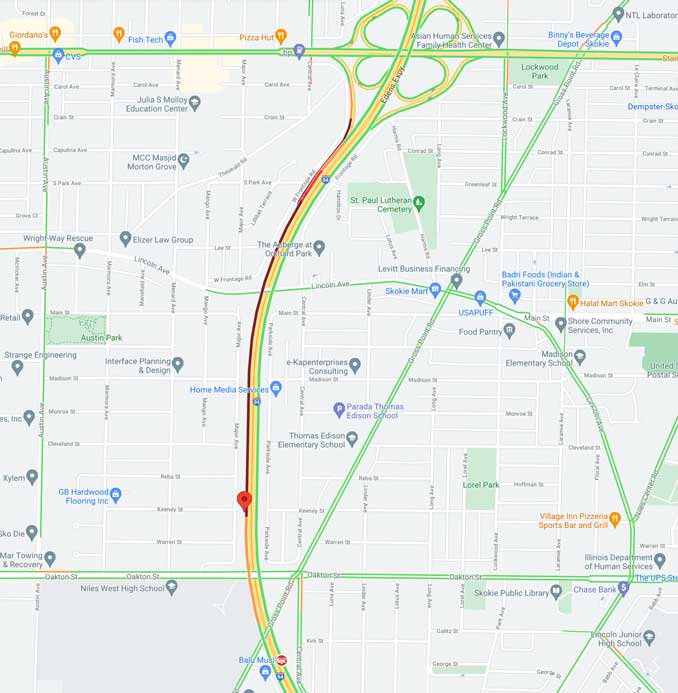 Crash Map Edens southbound near just north of Dempster Street (SOURCE: Map data ©2021 Google)