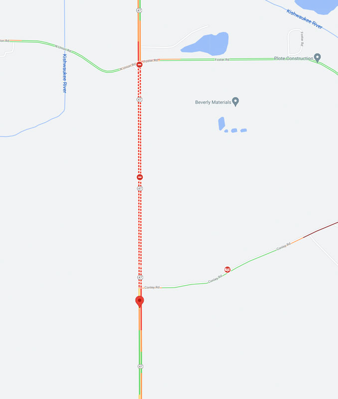 Crash scene map Route 47 near Conley Road on Saturday, July 24, 2021