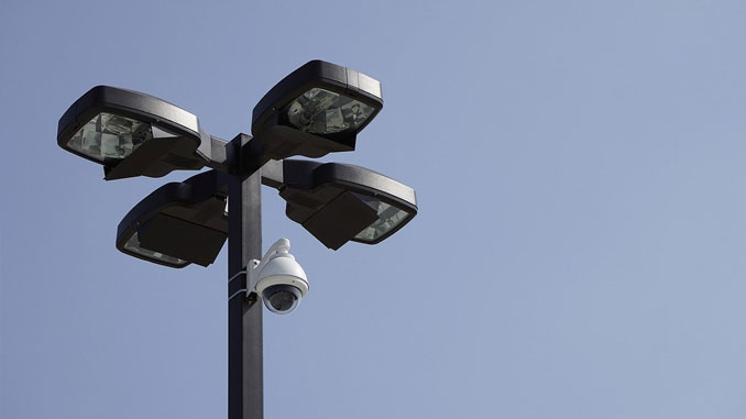 Security camera on a light post