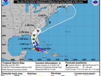 Tropical Storm Elsa Hurricane Cone Wednesday, July 7, 2021 at 1018 EDT