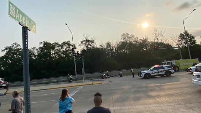 Helicopter crash landing in northbound lanes of Milwaukee Avenue at Apple Drive in Prospect Heights