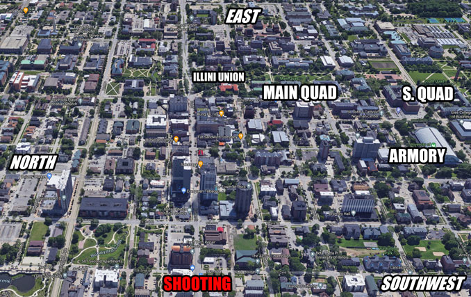 Aerial View of 2nd St and Green Street Champaign (Imagery ©2021 Google, Imagery ©2021 Champaign County GIS Consortium, Maxar Technologies, USDA Farm Service Agency, Map data ©2021)