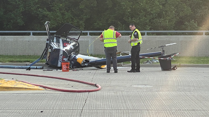 Helicopter crash landing in northbound lanes of Milwaukee Avenue at Apple Drive in Prospect Heights