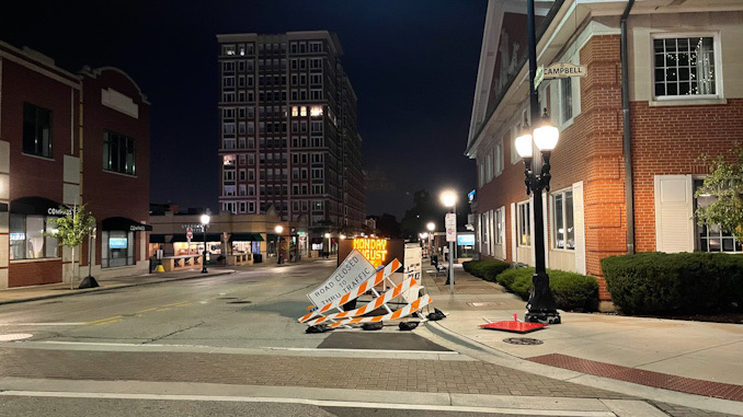 Looking south on Evergreen Avenue road closure for pedestrian crossing construction August and September 2021 (SOURCE: Village of Arlington Heights)