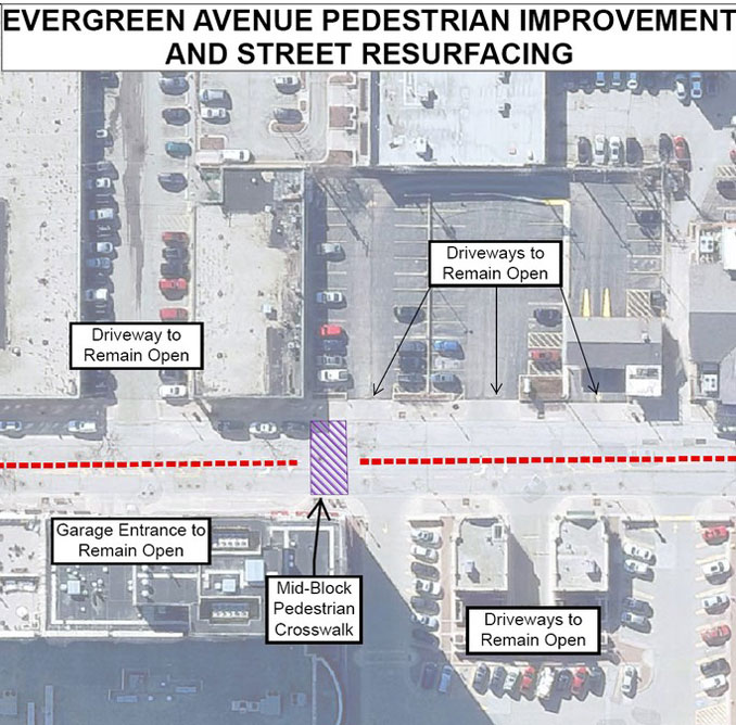 Evergreen Avenue road closure for pedestrian crossing construction August and September 2021 (SOURCE: Village of Arlington Heights)