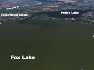 Fox Lake showing Columbia Bay and Tradewinds Marine Center (SOURCE: Imagery ©2021 Google, Landsat / Copernicus, Data SIO, NOAA, U.S. Navy, NGA, GEBCO, Imagery ©2021 Maxar Technologies, U.S. Geological Survey, USDA Farm Service Agency map data ©2021)