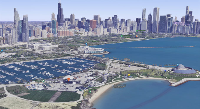 Northerly Island in Chicago, Illinois (SOURCE: Imagery ©2021 Google, TerraMetrics, NOAA, Landsat / Copernicus, Imagery ©2021 CNES / Airbus, Maxar Technologies, Sanborn, U.S. Geological Survey, USDA Farm Service Agency, Map data ©2021 Google)