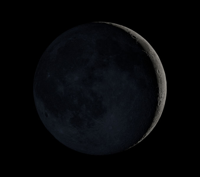 Waxing Crescent Moon Tuesday, August 10, 2021 at 7:00 PM (SOURCE: NASA Scientific Visualization Studio).