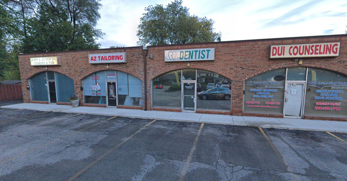 Google Street View car at Wilke Commons Strip Mall showing 19 North Wilke Road unit in Arlington Heights