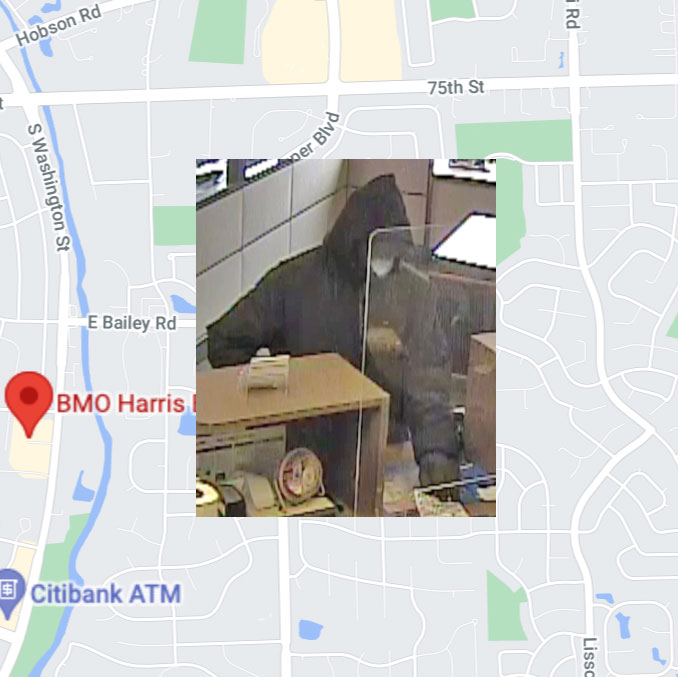 Bank robbery suspect at BMO Harris Bank on Washington Street in Naperville on Wednesday, September 22, 2021