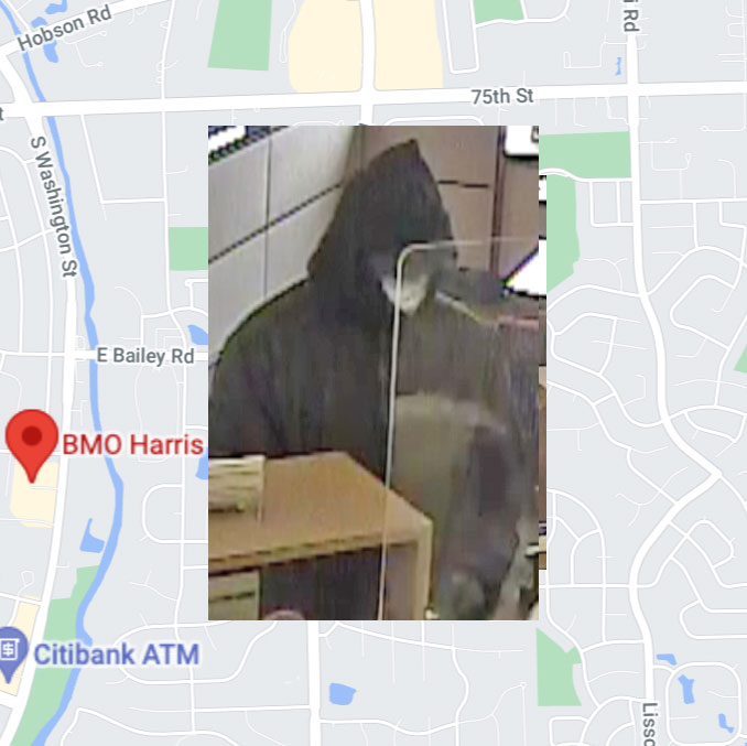 Bank robbery suspect at BMO Harris Bank on Washington Street in Naperville on Wednesday, September 22, 2021