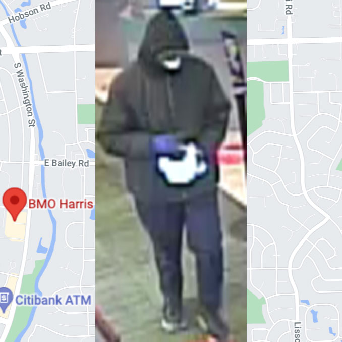 Bank robbery suspect at BMO Harris Bank on Washington Street in Naperville on Wednesday, September 22, 2021