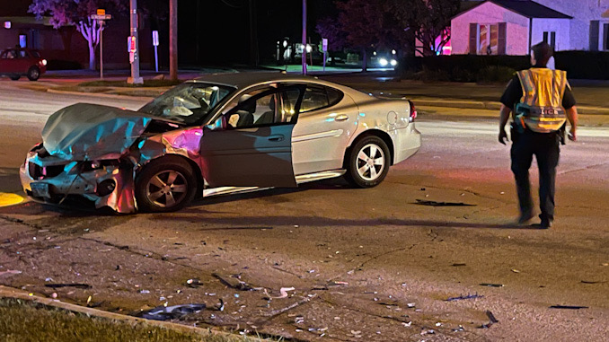 Severely damage car at a crash scene at Northwest Highway and Euclid Avenue in Arlington Heights