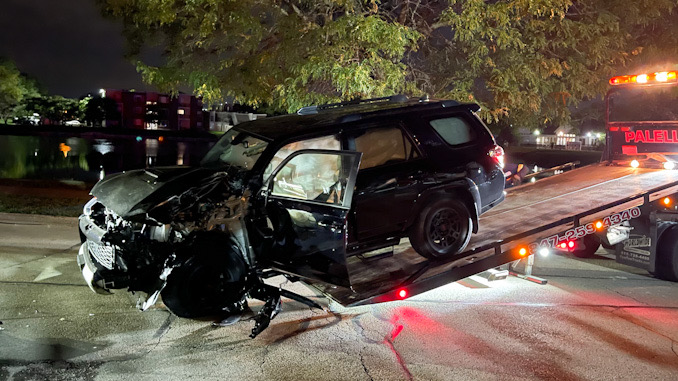 Wrecked Toyota 4Runner in the block of 1400 East Evergreen Drive in Palatine