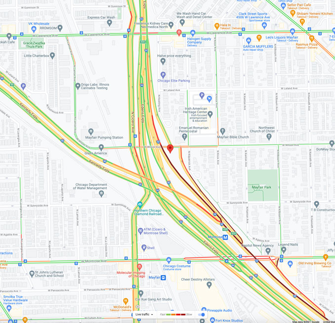 Edens Expressway and Wilson Avenue Chicago (Map data ©2021 Google)