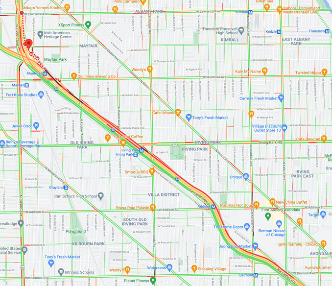 Edens Expressway and Wilson Avenue Chicago (Map data ©2021 Google)